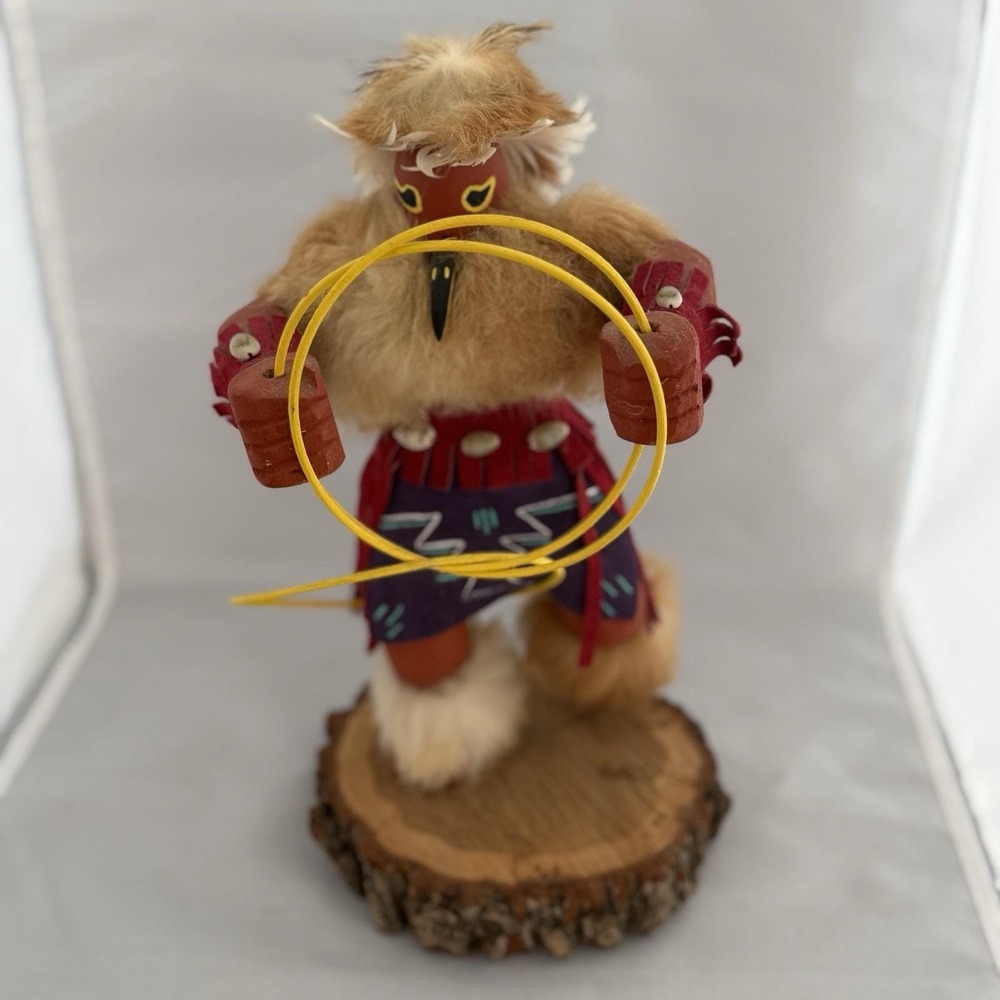 Native American Kachina Hoop Dancer Signed Alta Apachita Handmade Fur&Feathers